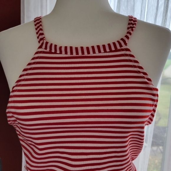 Red White Stripe Halter Wrap Dress Size Medium - Picture 3 of 9
